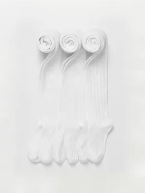 3 Pack White Kids Tights - Ribbed