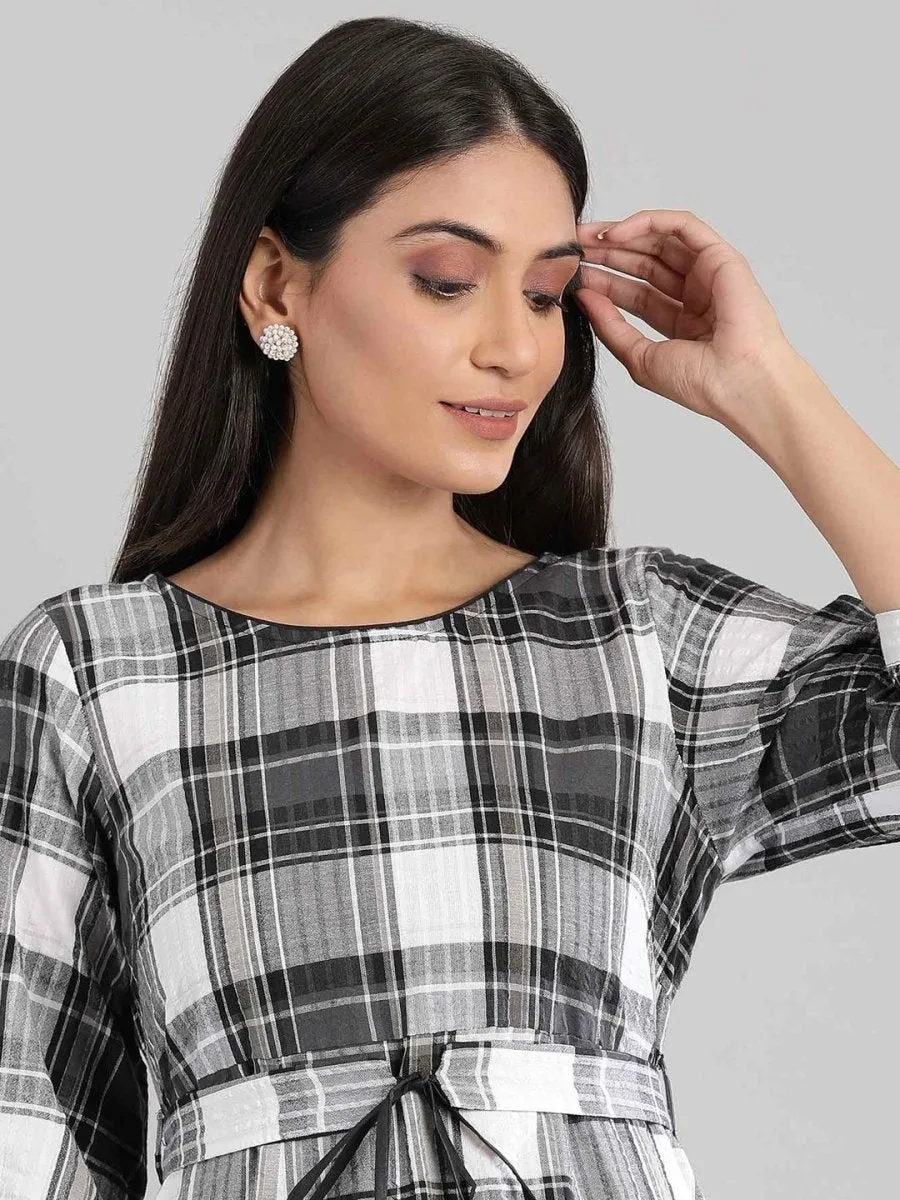AURELIA Black Checked Empire Midi Dress