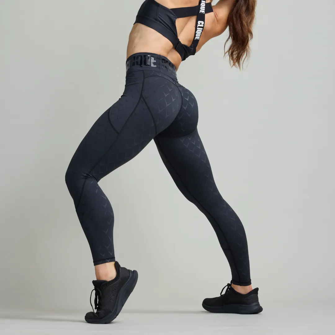 CLQ Power Compression Tights - Black/ Black print