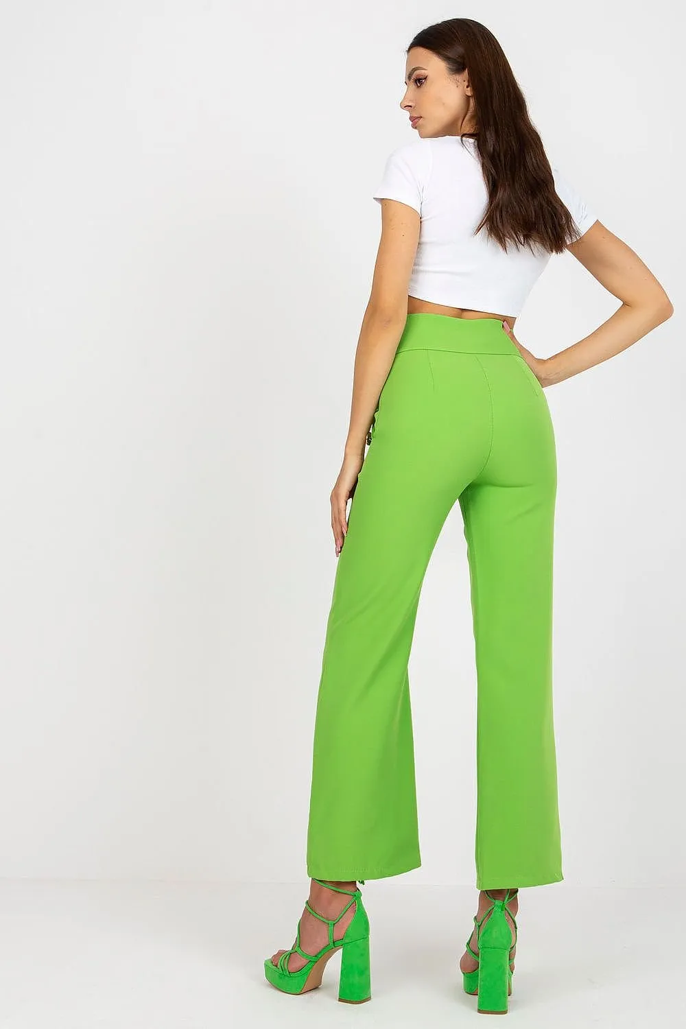 Elegant High-Waisted Women's Trousers with Decorative Buttons and Practical Slip Pockets
