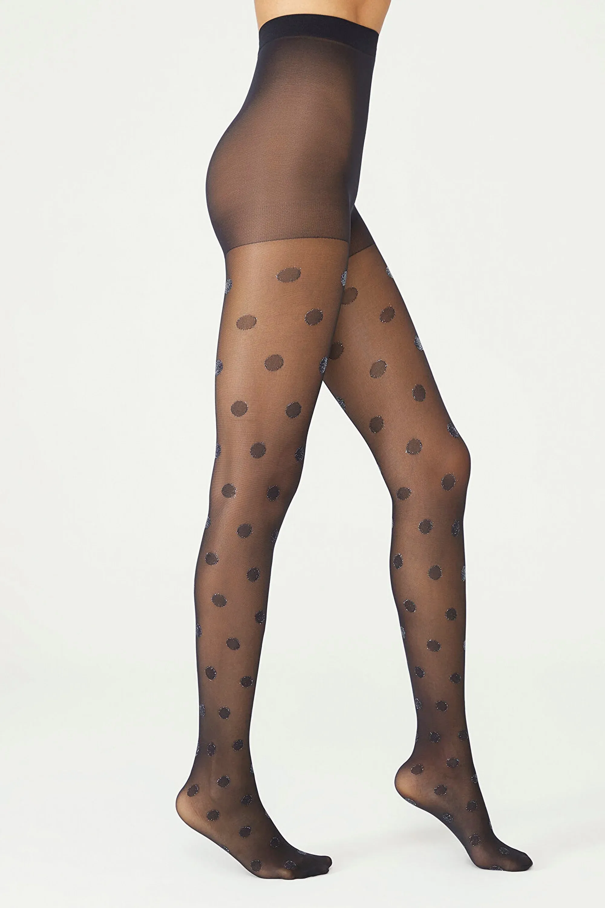 Fashion Tights, Black, Olive Green Sparkly Dots 30DEN