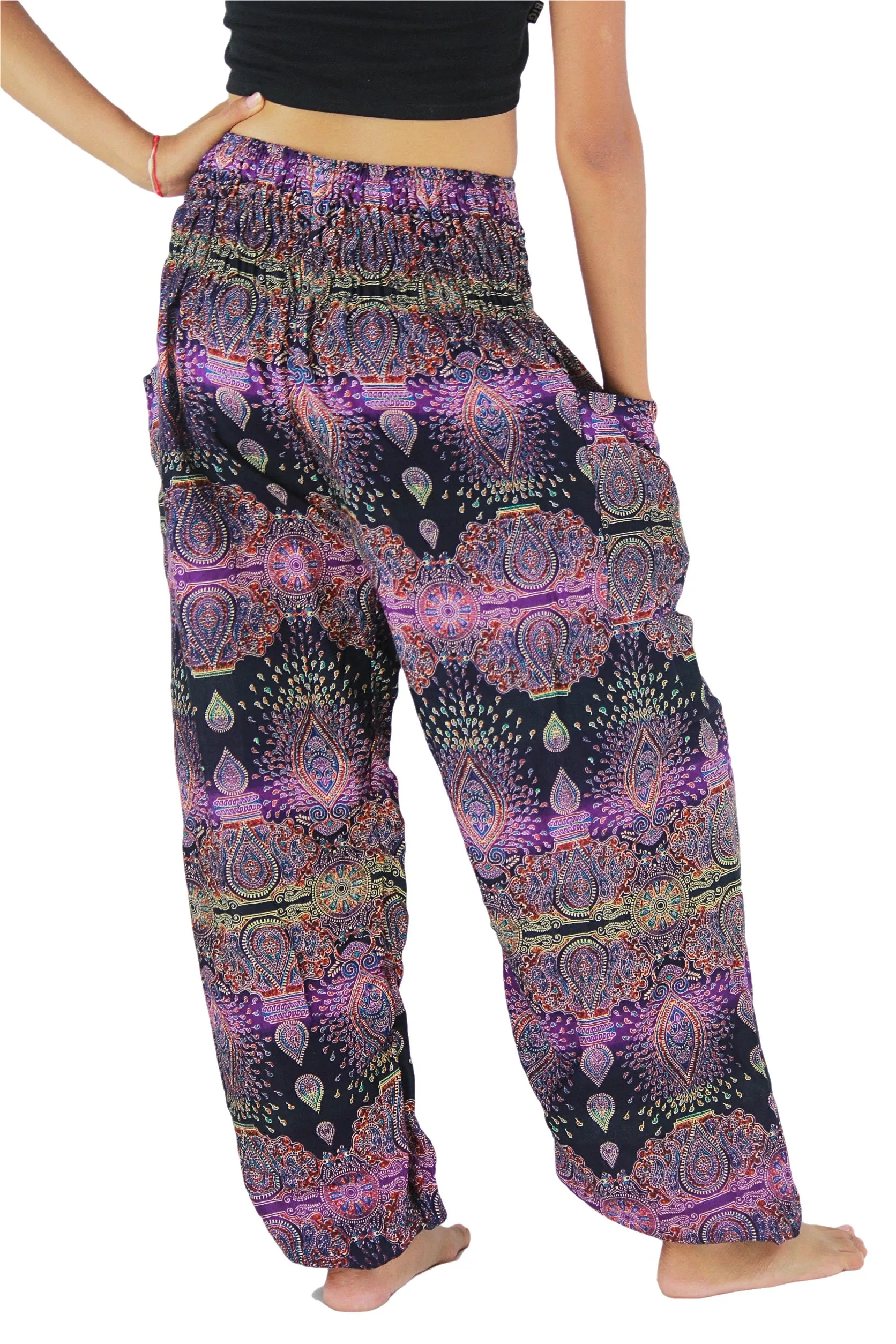 Harem Pants Women Paisley Smock Waist Bohemian Pants