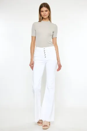 HIGH RISE WHITE FLARE JEANS-KC7410WT