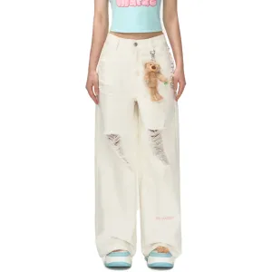 Logo Bead Chain Jeans in White