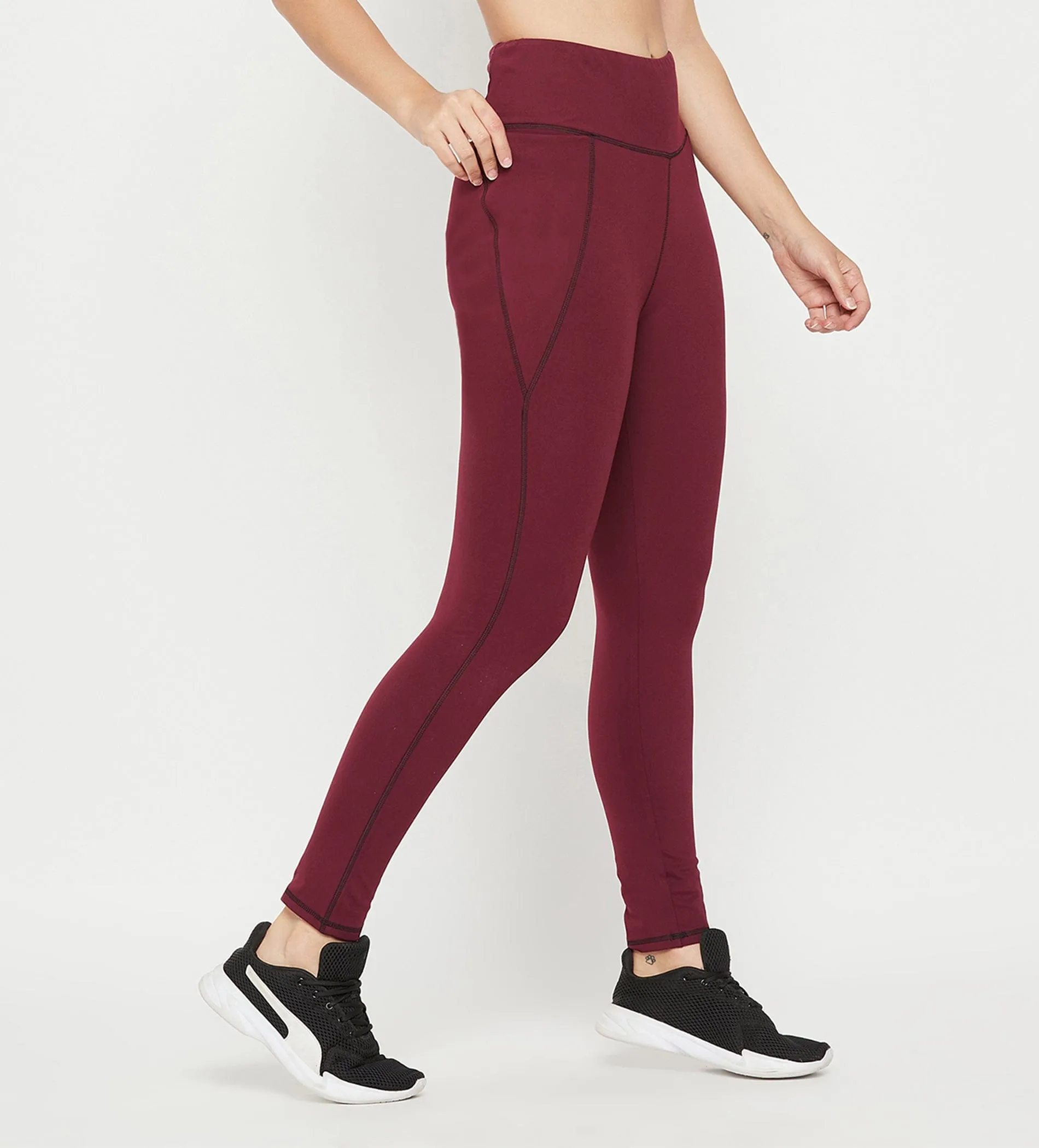 Maroon High Waist Tights for Women