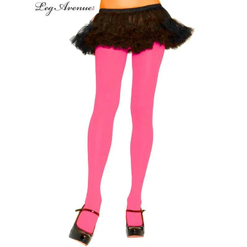 Neon Pink Nylon Tights - OS