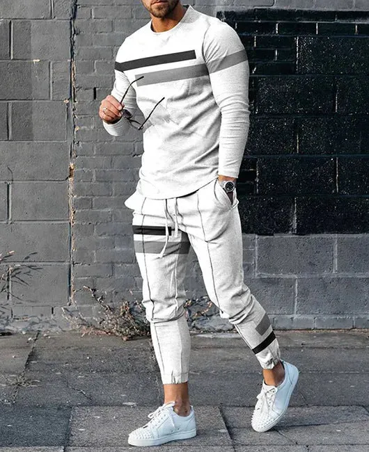 Nukty-shop Men's Long-Sleeved Trousers Suit 3D Digital Personality Ethnic Style Printed Fashion Casual Tights