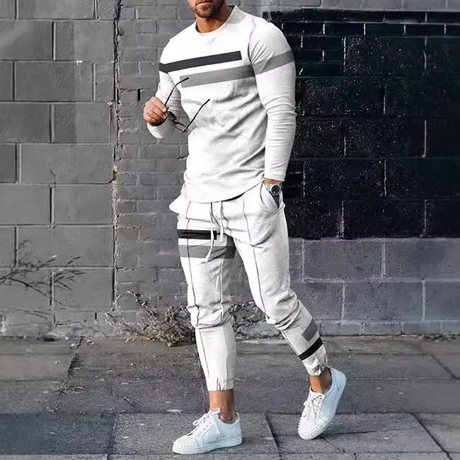 Nukty-shop Men's Long-Sleeved Trousers Suit 3D Digital Personality Ethnic Style Printed Fashion Casual Tights