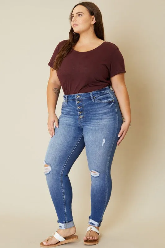 Plus High Rise Button Fly Ankle Skinny Jeans