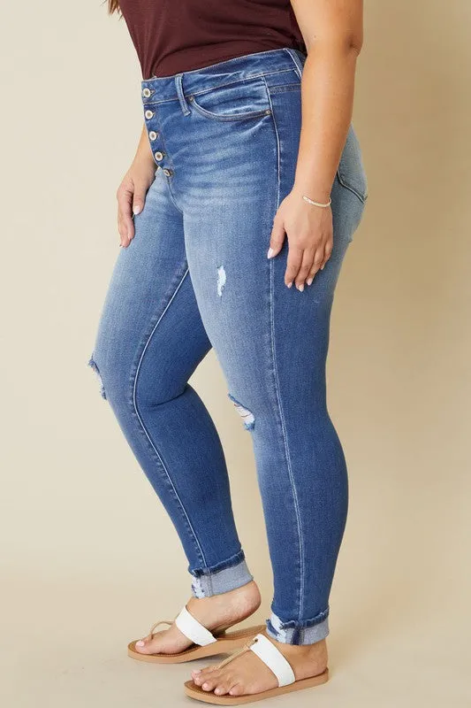 Plus High Rise Button Fly Ankle Skinny Jeans