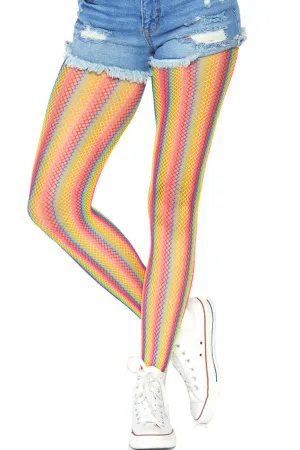 Rainbow Striped Fishnet Pantyhose Tights