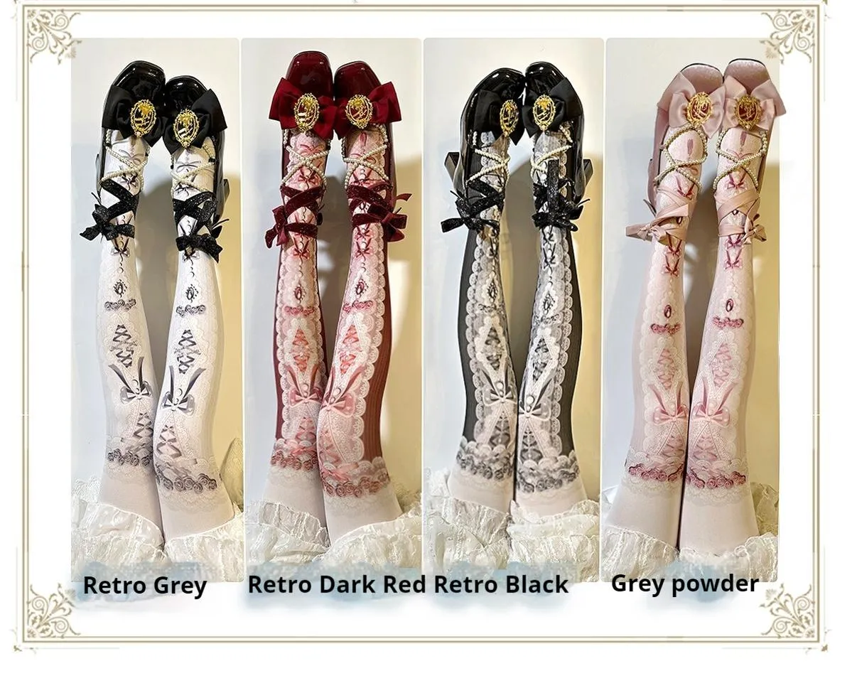 Red Maria~Classic Lolita Tights Baroque Pearl Printed Lolita Pantyhose