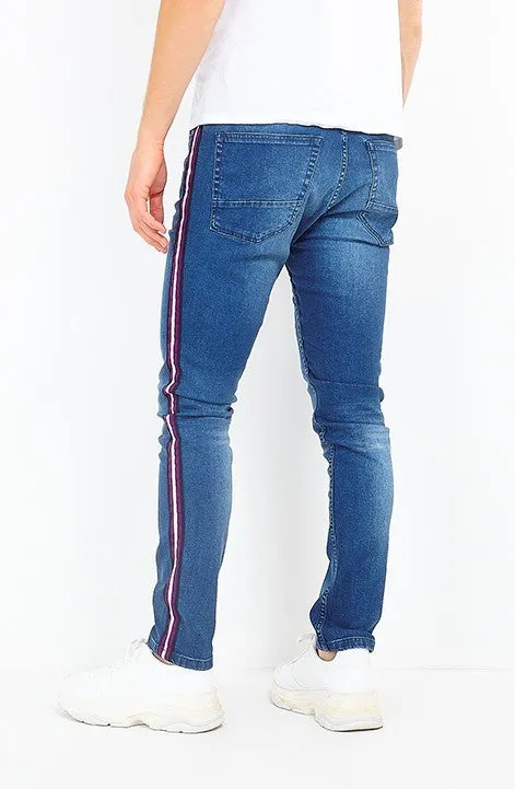 STRIPE SEAM DETAIL LIGHT BLUE WASHED SKINNY JEANS