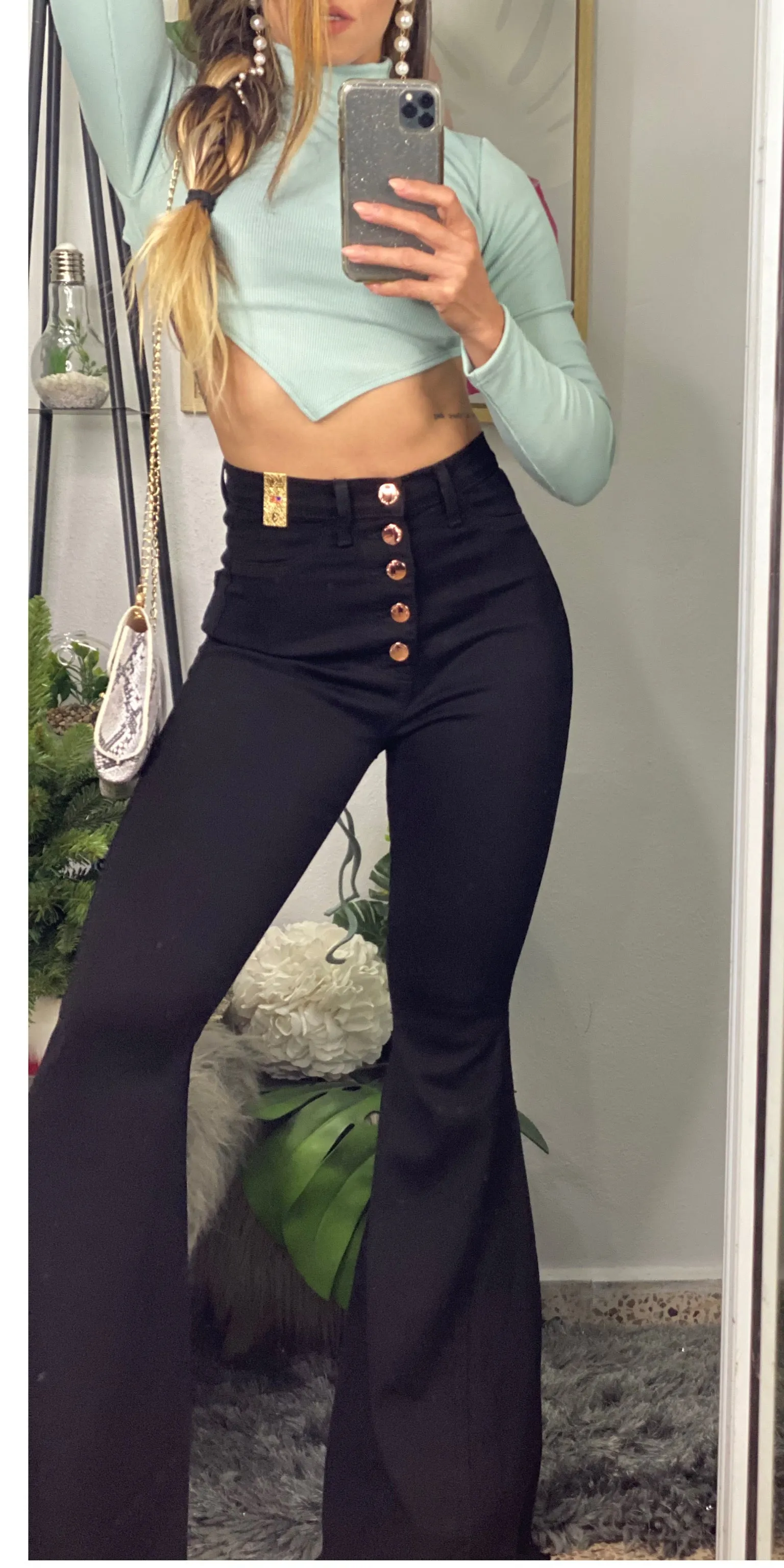 Vibrant Black All Buttons Jeans